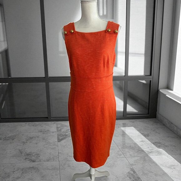 DAVID MEISTER Orange Gold Button Detail Pencil Dress Size 10 - Picture 1 of 10